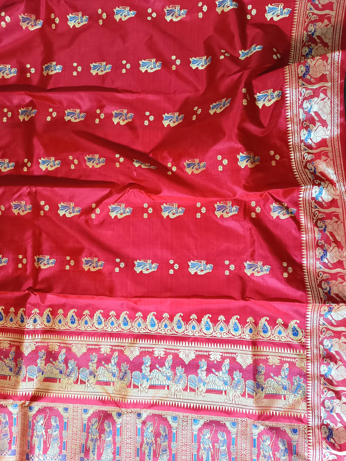 Red Meenakari Baluchari saree - Baluchari Mart